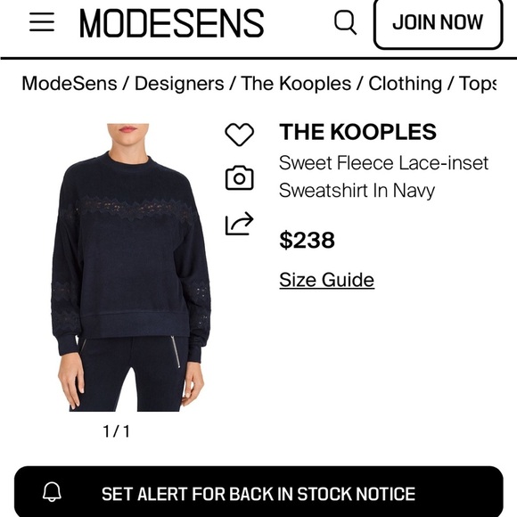 🔥 KOOPLES X SPORT Sweet Fleece Lace-inset Sweatshirt In Navy Size 1 - Picture 2 of 6